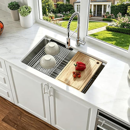 Undermount Kitchen Sink - Oumuch 33 inch Undermount Workstation Sink 16 Gauge Stainless Steel Kitchen Sinks Handmade Single Bowl Under Counter Sinks Basin with Accessories
