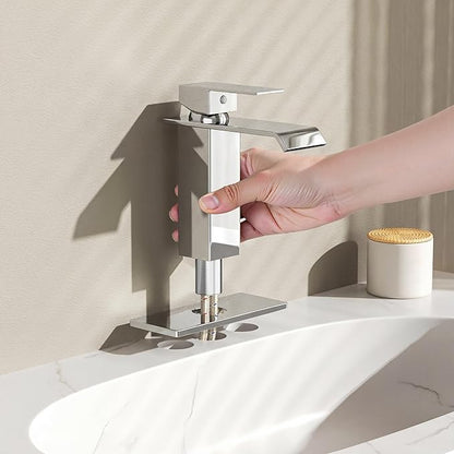 FORIOUS Bathroom Sink Faucets Chrome, Modern Waterfall Vanity Faucet 1 or 3 Hole Single Handle with Deck Plate and Drain, Suitable for Vanity Rv Camper Commerical