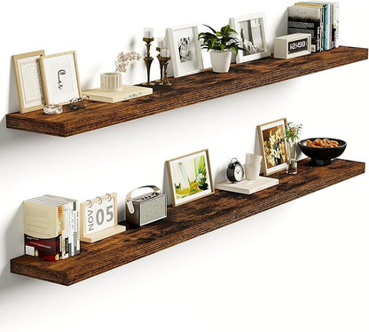 Vivelove Floating Shelves for Wall Mounted, 55 Inches Long Shelves, Display Shelf for Bathroom Living Room Kitchen Bedroom Office Farmhouse Home Decor, 55" X 9.3" X 1.5" - Set of 2, Rustic Brown