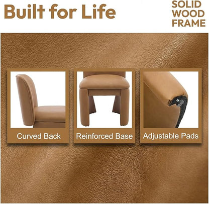 Hyfirm Modern Upholstered Dining Chairs Set of 2, Faux Leather Accent Side Dining Chairs Armless Kitchen Chairs with Curved Back Parsons Chairs for Kitchen Dining Room Living Room, Brown