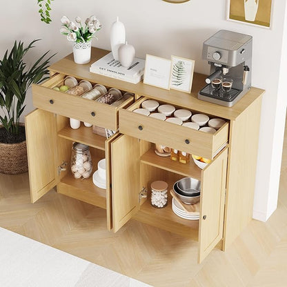holzart 49" Oak Buffet Cabinet with Doors & Drawers, Modern Kitchen Storage Sideboard, Coffee Bar Console Table for Dining Room, Living Room, Entryway