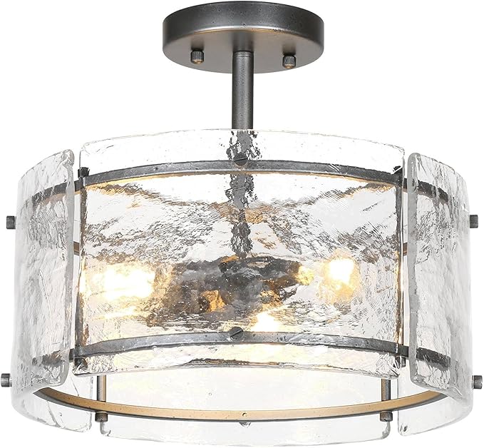 KSANA Semi Flush Mount Ceiling Light, 3 Light Rust Close to Ceiling Lights with Textured Glass Farmhouse Ceiling Light Fixtures for Foyer Entryway Bedroom Kitchen