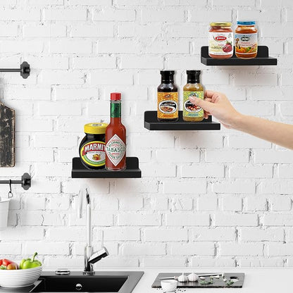 Small Floating Shelf, 5x6 Inch Display Ledges for Wall,Mini Shelves,Rustic Wood Shelf for Bedroom Living Room Bathroom Kitchen (6, Black)