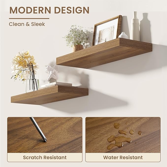 Dreamland Deep Floating Shelves, 8" Deep Long Shelves Set of 2, 40 Inches Floating Shelf for Wall,Large Display & Storage Shelf for Bathroom Bedroom Living Room Kitchen Office, Walnut