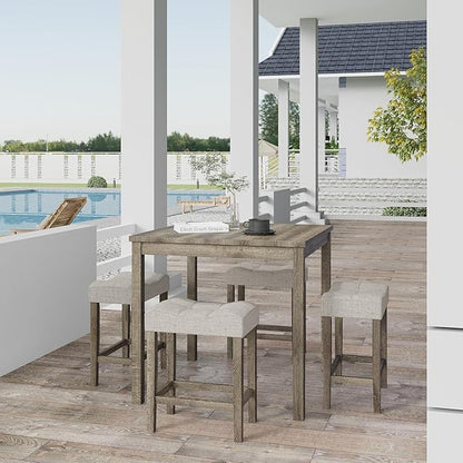 allamazing 5-Piece Counter Dinner Height Table Set, Indoor Modern Rectangular Dining Table Furniture Set for Kitchen, 35 inch Dining Table with 4 stools (1+4 Natural)