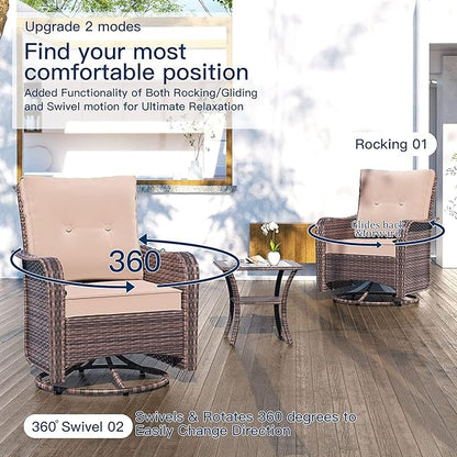 Kullavik 9 Pieces Outdoor Patio Furniture Set,PE Wicker Rattan Sectional Sofa Patio Conversation Sets with Tempered Glass Table,Swivel Rocking Chairs Set,Sand