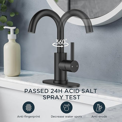 FORIOUS Black Bathroom Faucet 1 or 3 Hole Single Handle, Matte Black Bathroom Sink Faucet 2 Pack, with cUPC Supply Line and Metal Pop Up Drain, Suitable for Bar RV Vanity