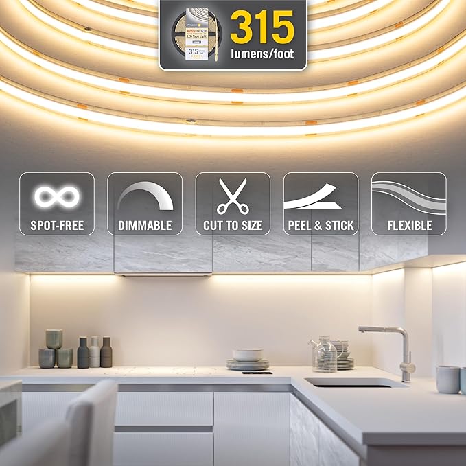 Armacost Lighting RibbonFlex Pro 24V White COB LED Strip Light Tape 4000K, 315 Lumens/Ft, 20M 172360