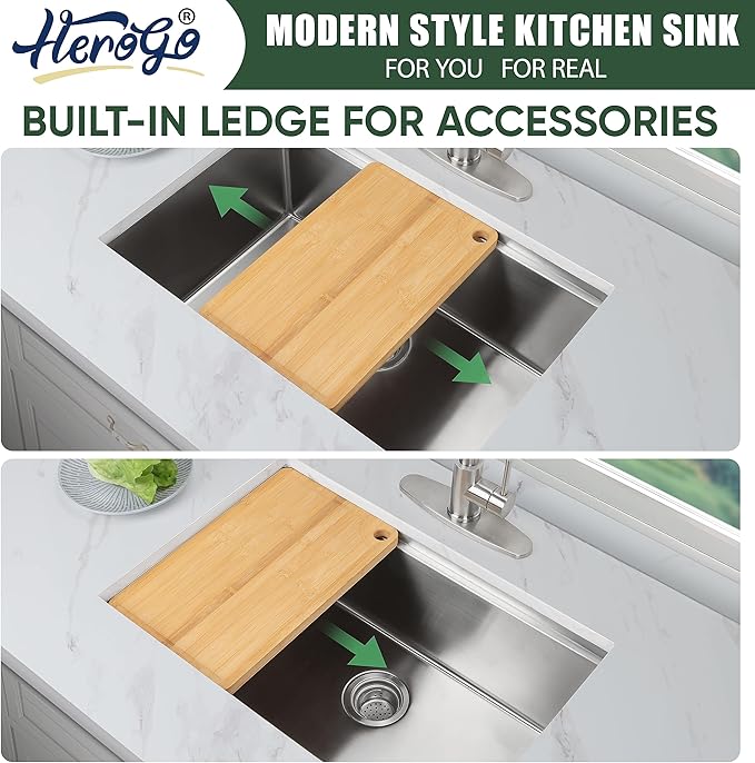 27x18Inch Undermount Kitchen Sink, Herogo Stainless Steel Single Bowl Workstaion Basin,16 Gauge Handmade 10'' Deep Kitchen Sink with Accessories