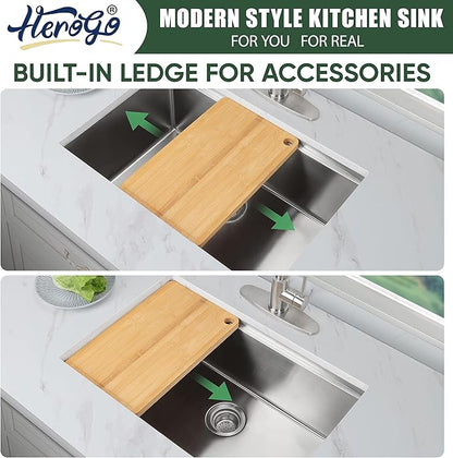 27x18Inch Undermount Kitchen Sink, Herogo Stainless Steel Single Bowl Workstaion Basin,16 Gauge Handmade 10'' Deep Kitchen Sink with Accessories