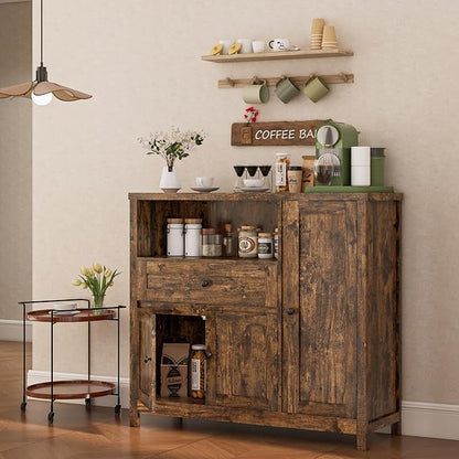 Viaozutis Storage Cabinet with Doors and Drawers,Kitchen Storage Cabinets，with Drawer and Adjustable Shelf（Retro）