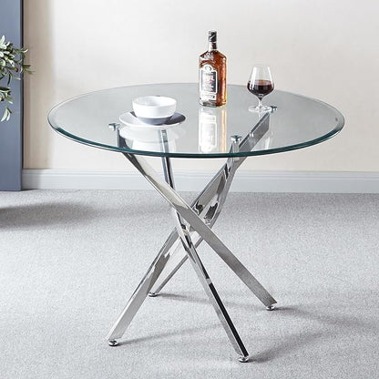 Modern Glass Dining Table Round Dining Room Table with Tempered Glass Top, Silver Stainless Steel Base Home Office Kitchen Dining Room Table Furniture, 36" D x 36" W x 30" H