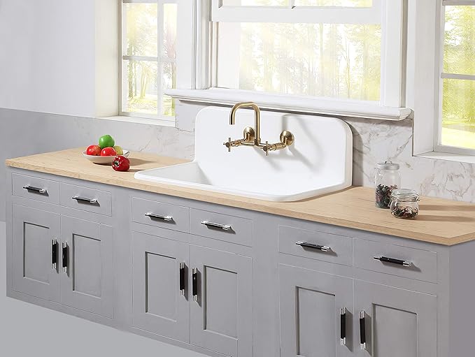 Kingston Brass GKTA3620198 Arcticstone 36-Inch Solid Surface Top-Mount Kitchen Sink with Backsplash, Matte White