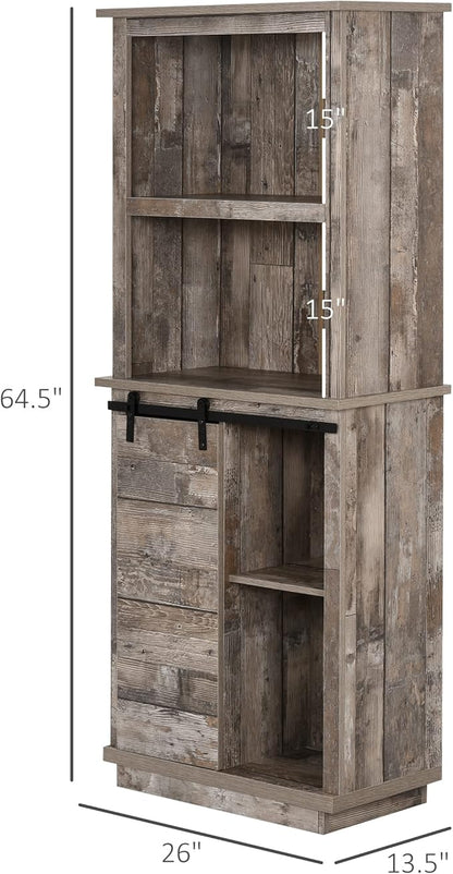 Modern Kitchen Pantry, Freestanding Buffet Cabinet with Hutch, Sliding Barn Door, Adjustable Shelf, Easy to Maintain, for Dining Room