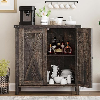 GarveeHome Small Storage Cabinet, Farmhouse Sideboard Buffet Cabinet with 2 Doors and Adjustable Shelves, Accent Entryway Console Cabinets for Living Room, Dining Room (Dark Oak, 1 Pieces)
