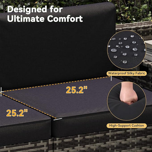 Aoxun 8 Piece Patio Furniture Set, Wicker Outdoor Furniture with Large Storage Table, Patio Conversation Sets with Waterproof Cover, Outdoor Sectional Sofas for Backyard Garden(Grey/Black)