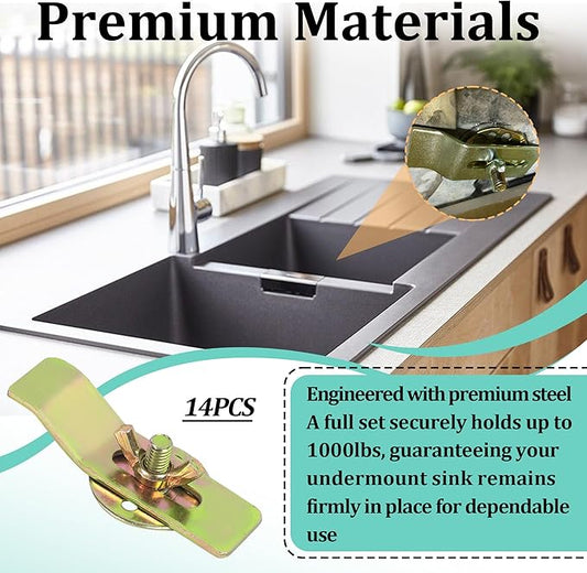 14-Pack Premium Undermount Sink Clips Kit | Heavy-Duty Premium Sink Brackets and Supports for Kitchen & Bathroom Countertop Installation