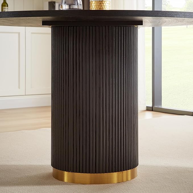 AF ARTISAN FURNITURE Round Dining Table for 4, 35.04" Farmhouse Kitchen Table, One-Piece Solid Wood Top with Gold Stainless Steel Base, Small Circle Dining Table for Kitchen & Living Room, Black