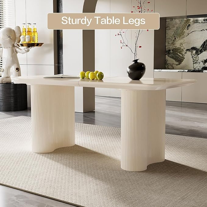 Guyii 70" Dining Table, Modern Kitchen Table for 6 People, Indoor Dining Table for Kitchen, Bar, Living Room, Small Space, Cream White, Table Only