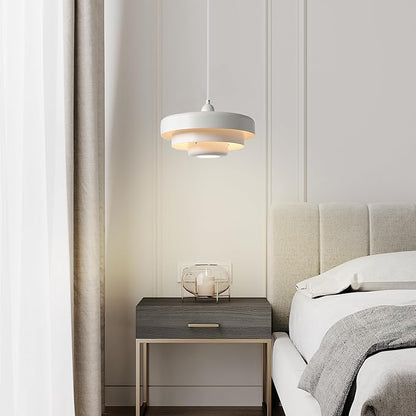 Hanging Lamp Plug in White Pendant Light Fixtures Mid Century Modern Pendant Lamp Nordic Style Pendant Lighting Metal Shade for Living Room Dining Room Bedroom Kitchen Island