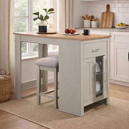 Benjara 3 Piece Counter Height Dining Table Kitchen Island with Storage, Brown and Gray