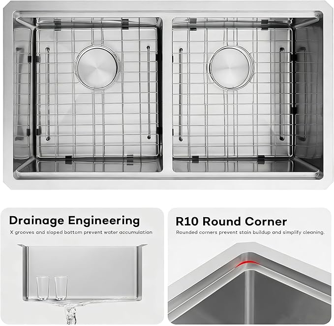 MILOSEN 30''x18'' Double Bowl Undermount Kitchen Sink, T304 Stainless Steel 50/50 Workstation Sinks with 10'' Deep Basins & Custom Accessories, Large Handmade Sinks, Modern & Stylish Design