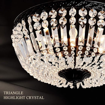 YYJLX 5-Light E12 Round Crystal Ceiling Light Fixture Modern Semi Flush Mount Chandelier Ceiling Lamp for Living Room Dining Room Entryway Hallway Foyer Bedroom Laundry Bathroom（Black）