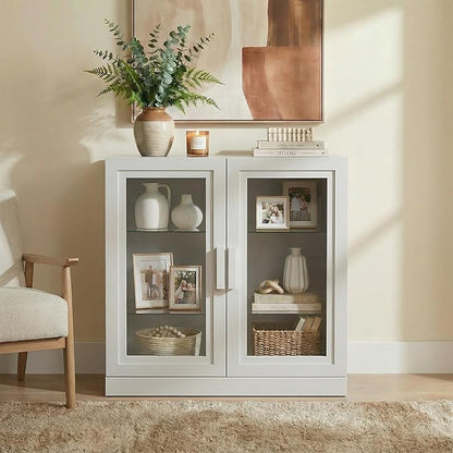 Casaphoria Adam Sideboard Buffet Cabinet with Storage, Display Cabinet with Glass Doors & Adjustable Shelves, 31" W x 31" H Buffet Cabinet for Entryway Kitchen Living Room, White