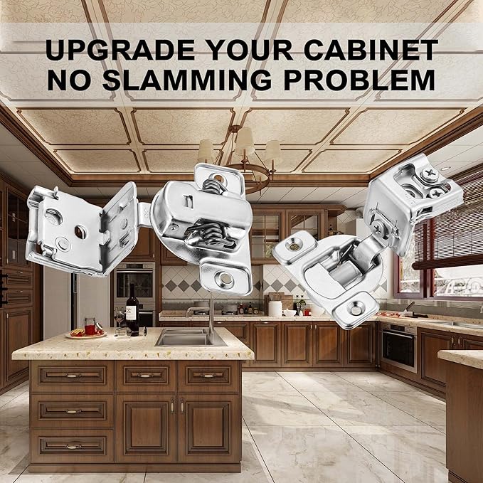 (2 Pack) 1-1/2 Inch Overlay Soft Close Cabinet Hinges, Kitchen Concealed Hinges for Face Frame Door, European Hinges with Brushed Nickel