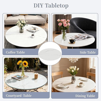 Round Table Top Multiple Sizes - Tempered Glass with Marble Design, Shatter-Resistant & Heatproof Surface Protector, Multipurpose for Dining/Coffee/Patio/End Table DIY Replacement (White, 30 inch)
