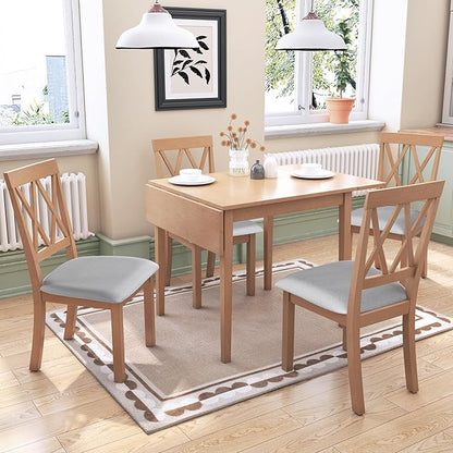 Ball & Cast 5-Piece Farmhouse Drop Leaf Folding Dining Table with Chairs, 29.57"~45.67" Extendable Table w/4pcs Backrest Dining-Chair, Foldable Kitchen Breakfast Set for 4,Space Saving,Natural