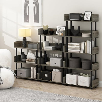 Furinno TURN-N-TUBE 4-Tier Display Shelf, Storage Shelves, Book Shelf, Open Shelves with Rounded Corner Top Edges, for Organization and Storage, Living Room, Home Office, French Oak