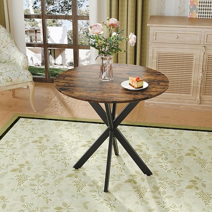 Unovivy 31.5" Small Round Dining Table for 2-4, Space Saving Circle Kitchen Dinner Table, Industrial Mid Century Modern Dining Room Desk for Kitchen, Apartment, Light Brown