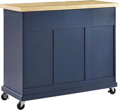 Crosley Furniture Madison Madison Rolling Kitchen Island Cart, Microwave Stand, Coffee Bar, with Shelves and Drawers, Navy