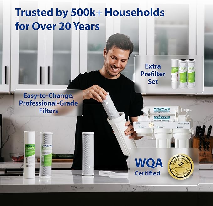 APEC Water ROES-PH75X 6-Stage Alkaline Under Sink Reverse Osmosis Water Filter System, NSF Cetified 372 & 58, 75 GPD, with Extra High Capacity Pre-Filter Set Stage 1-3