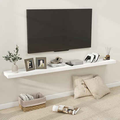 Fun Memories 72 Inch Floating Shelves for Wall, Fireplace Mantel Shelf with Invisible Heavy Duty Bracket, 8 Inch Deep Storage Shelf for Living Room, Kitchen, Farmhouse, White