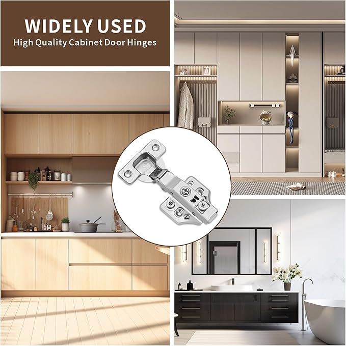 10 Pack Full Overlay Soft Close Cabinet Hinges 105° Frameless 3 Way Adjustable Soft Close Hinges for Cabinet Doors Kitchen Cabinet Door Hinges with Screws Bright Nickel