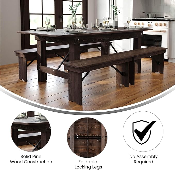 Flash Furniture HERCULES 7' x 40" Rectangular Antique Rustic Solid Pine Folding Farm Table, Mahogany