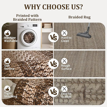 Washable Area Rug 6x9 Rug for Living Room Modern Rugs for Bedroom Decor Brown Rug Imitation Braided Non Slip Throw Rugs Stain Resistant Carpet for Nursery Dining Room 6'x9' Dark Brown