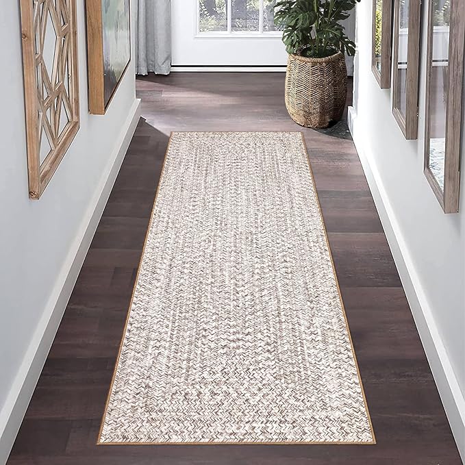 Printed Runner Rugs for Hallway 2x8 Rug Kitchen Rugs Non Slip Washable Modern Rug Soft Hallway Runner Contemporary Low Pile Area Rug for Living Room Bedroom Decor Nursery Rug, Beige/Grey
