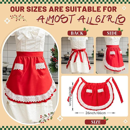 Geyoga Valentine Red Waist Aprons for Women with Pockets Kitchen Waitress Maid Apron Vintage Skirt Cute Ruffle Dress Costume
