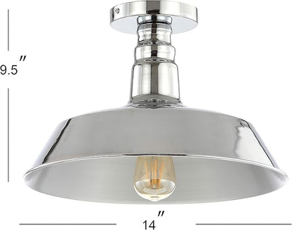 JONATHAN Y 14" Chrome Industrial LED Semi Flush Mount Ceiling Light for Porch, Kitchen, Entryway, Modern Farmhouse Iron Fixture, White Metal Shade, LED Bulb Included (JYL9516B)