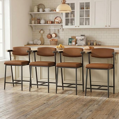 GarveeHome Counter Height Bar Stools Set of 4 with Armrests, 26" Upholstered 4pcs Tall Bar Stools Set, Long Backrest & Extra Thick Cushion, Modern High Barstools for Kitchen Island, Pub, Coffee Brown