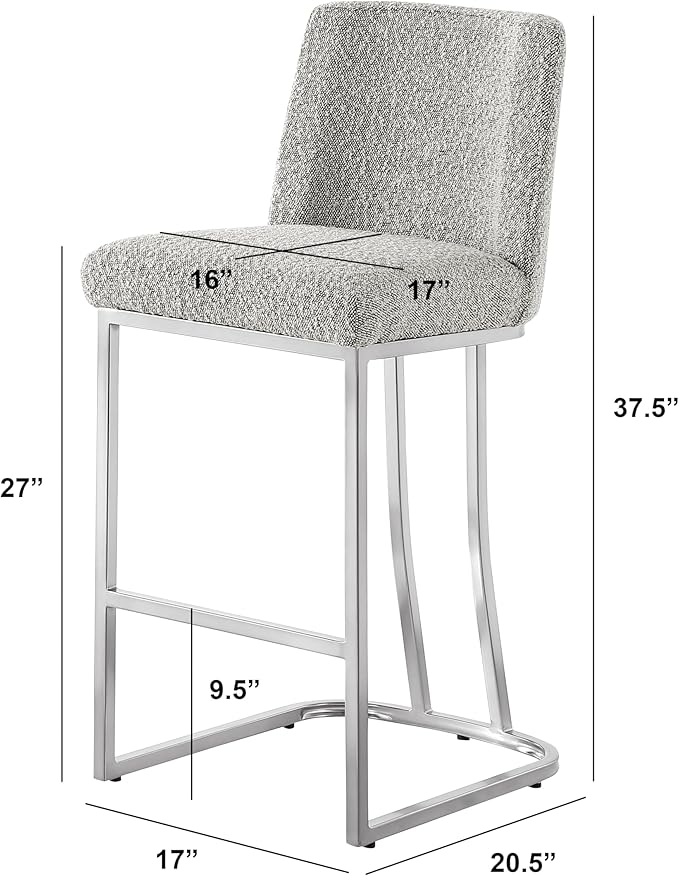 Modern Chairs Set of 2, Chrome Side Chairs & Counter Stools with Ring Pull Back, Luxury Upholstered Chairs for Kitchen Island, Dining Room & Home Bar (Boucle, Rich Gray/Silver, Counter Height Chair)