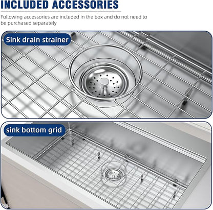 Undermount Kitchen Sink Workstation - 33x22 Inch Drop In Sink Workstation T304 18 Gauge Stainless Steel Single Bowl Kitchen Sinks with Accessories, Handmade Basin, 9 Inch Deep