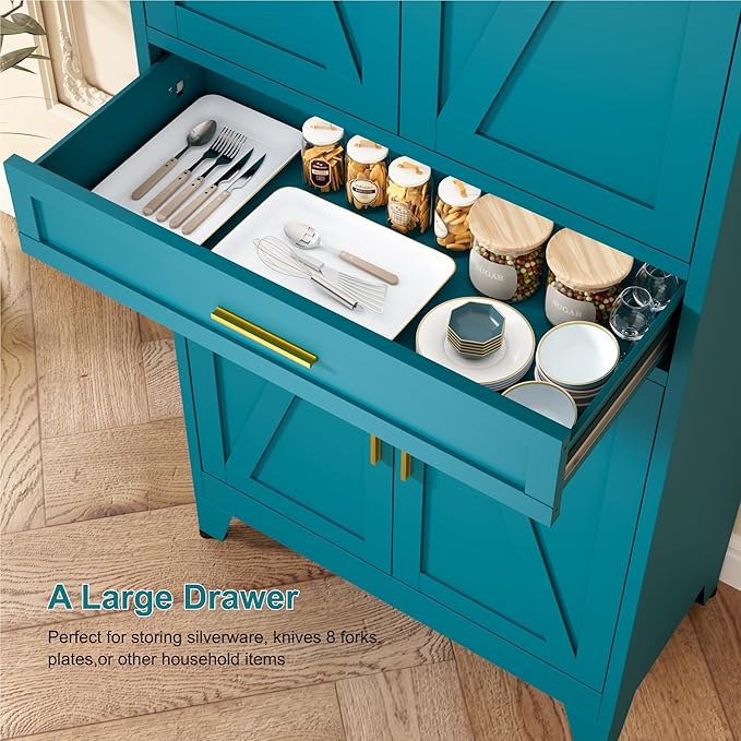 LCAOPC 71" Tall Pantry Storage Cabinet with Drawer and Adjustable Shelves, Freestanding Tall Kitchen Cupboard Storage Cabinet for Kitchen,Dining Room, Living Room, Blue