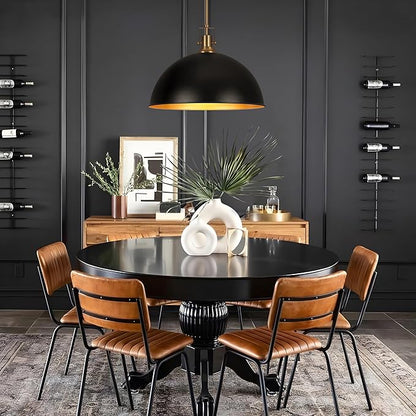LamQee 18 Inch Black and Gold Large Pendant Light Kitchen Island, Farmhouse Modern Dome Pendant Light Fixtures Ceiling Hanging Lighting Chandelier for Dining Room Over Table, Bar, Hallway, Entryway