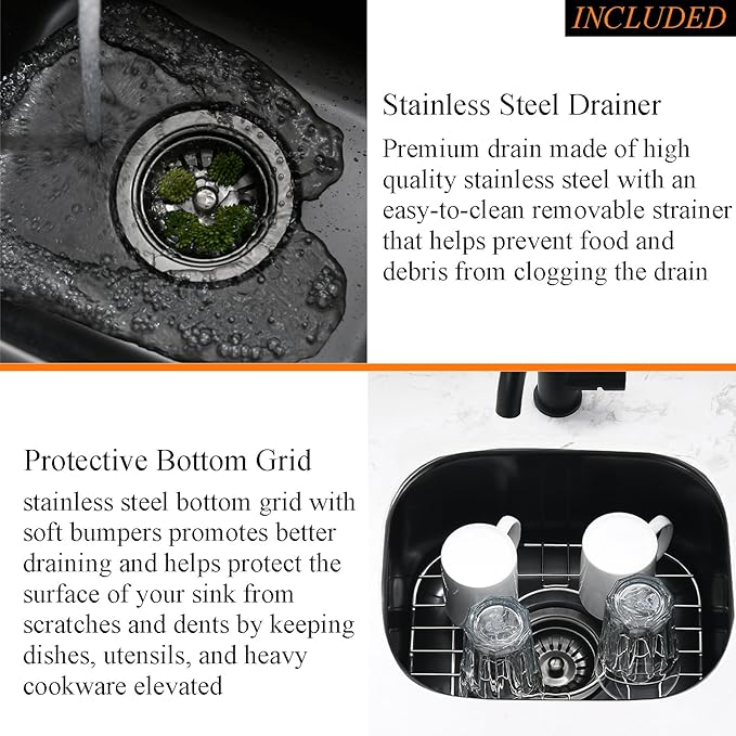 15 Inch Undermount Black Bar Sink-Bokaiya 15x12 Small Wet Bar Prep Sink Black Stainless Steel Undermount Sink 16 Gauge Single Bowl Small Corner Sink with Dish Grid