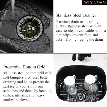 15 Inch Undermount Black Bar Sink-Bokaiya 15x12 Small Wet Bar Prep Sink Black Stainless Steel Undermount Sink 16 Gauge Single Bowl Small Corner Sink with Dish Grid