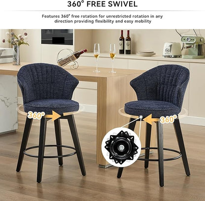 Wing Back Swivel Bar Stools Set of 2-25" Counter Height Adjustable Stools Chenille Upholstery, Leveling Feet for Kitchen Island, Home Pub or Dining Room